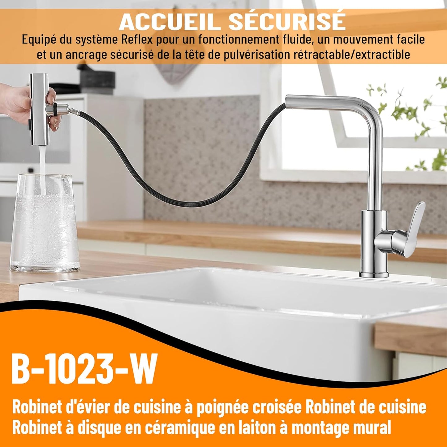 Robinet de Cuisine Noir 360° Style Cascade – Douchette Extensible 3 Modes, Haute Pression, Mitigeur Monolevier en Acier Inoxydable - Revalinx 