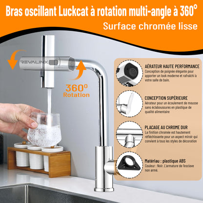 Robinet de Cuisine Noir 360° Style Cascade – Douchette Extensible 3 Modes, Haute Pression, Mitigeur Monolevier en Acier Inoxydable - Revalinx 