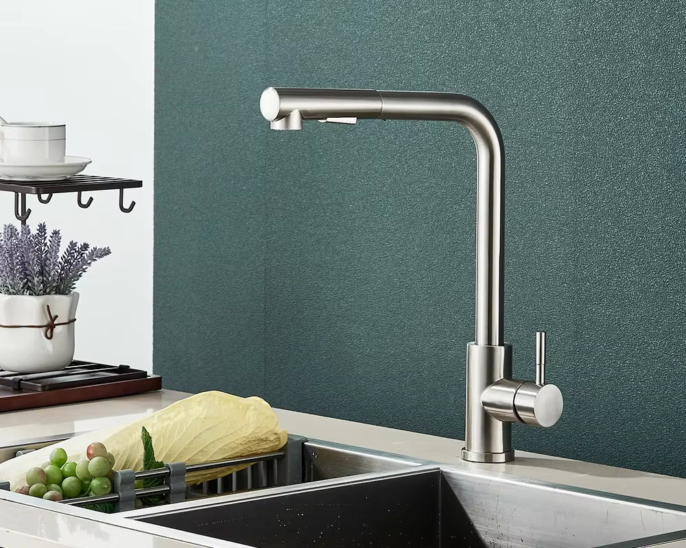 Robinet de Cuisine avec Douchette Flexible, 2 Modes, Mitigeur Eau Chaude & Froide en Acier Inoxydable