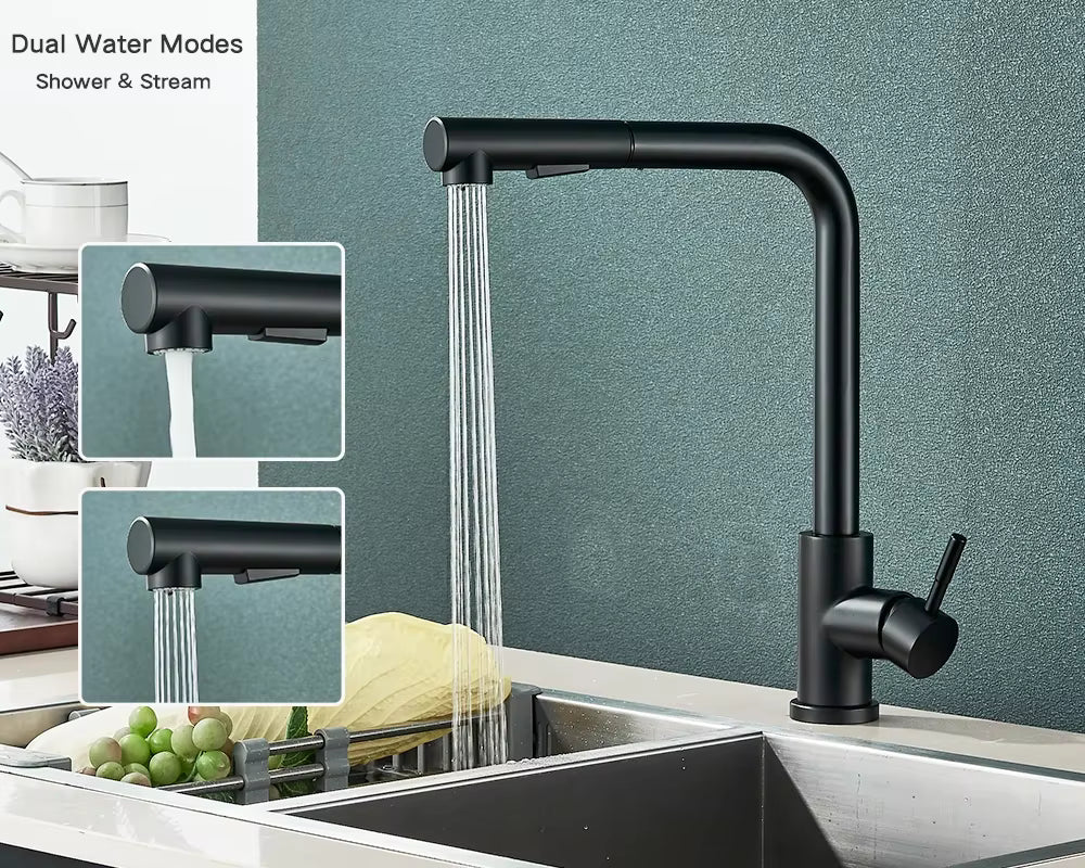 Robinet de Cuisine avec Douchette Flexible, 2 Modes, Mitigeur Eau Chaude & Froide en Acier Inoxydable